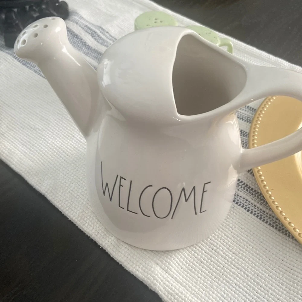 Rae Dunn Ceramic Watering Can WELCOME Vase Décor